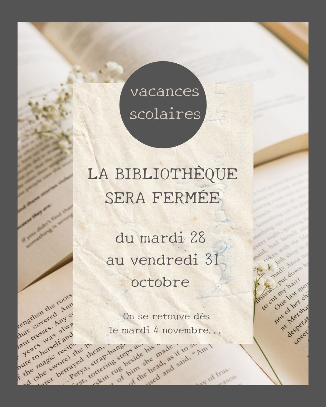 Bibliotheque fermeture petites vacances scolaires